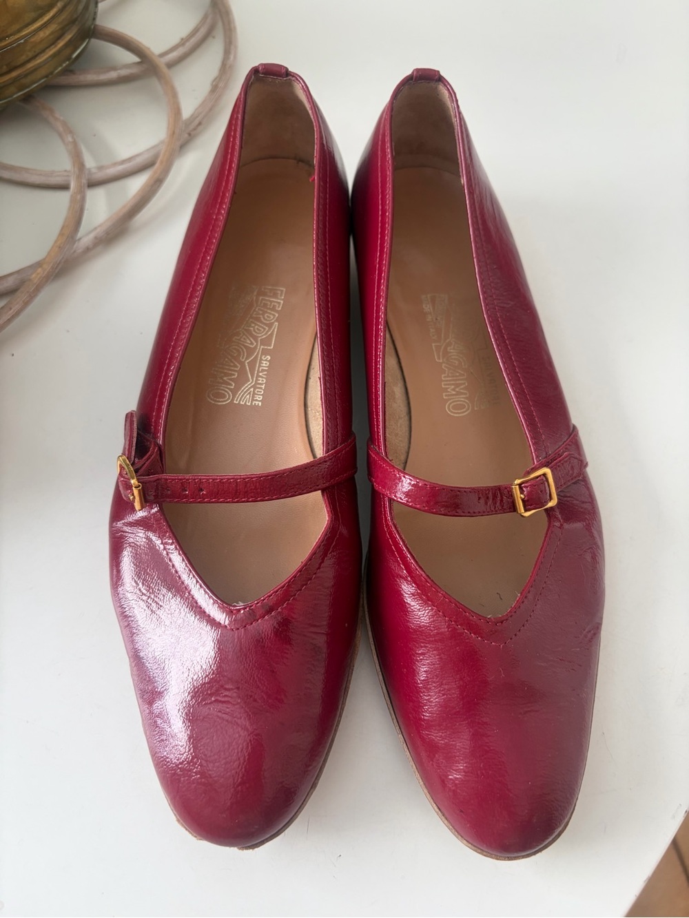 Salvatore Ferragamo Red Patent Leather Mary Jane Flats (See photos!)